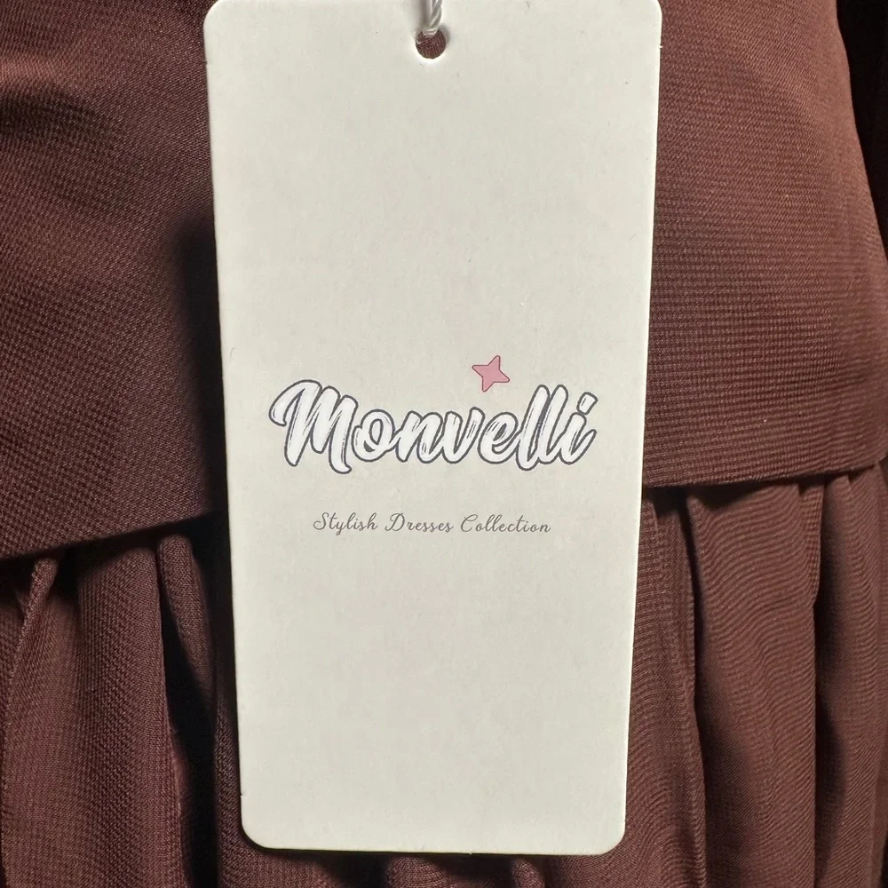 NWT, Elegant Chocolate Brown Strapless Dress With Scarf / Shoulder Cover‎
